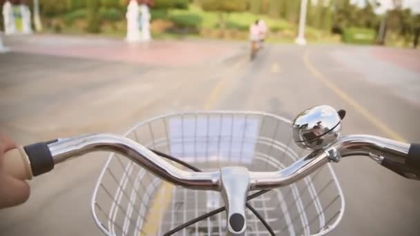 Pessoas Andam Bicicleta Parque — Vídeo de Stock