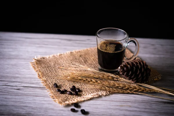 Black Coffee Glass Placed Wooden Floor Concept Still Life — Stock Photo, Image