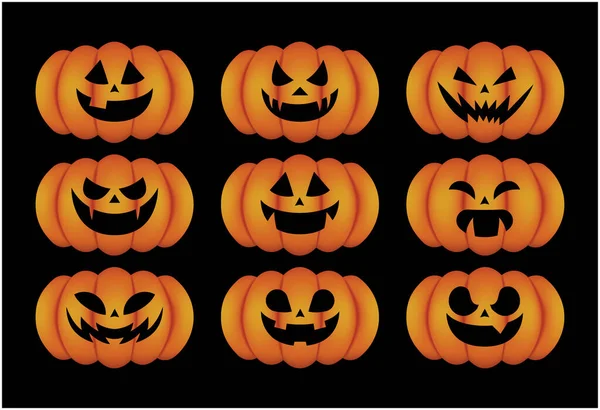 Conjunto Abóboras Assustadoras Halloween Estilo Plano Vetor Assustador Abóboras Assustadoras — Vetor de Stock