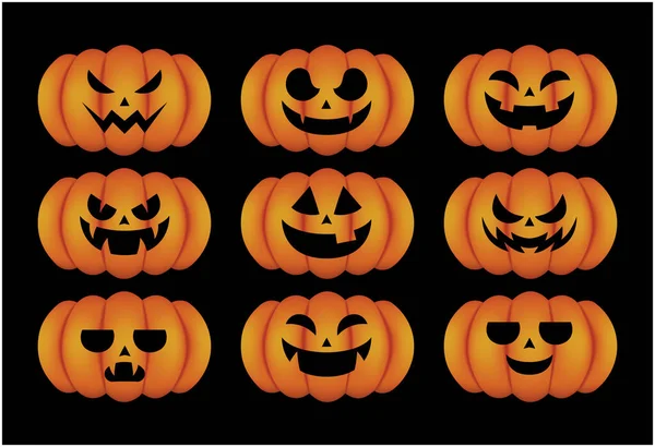 Conjunto Abóboras Assustadoras Halloween Estilo Plano Vetor Assustador Abóboras Assustadoras — Vetor de Stock