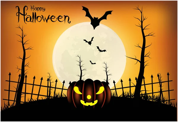 Halloween Poster Fundo Noite Com Castelo Assustador Abóboras Ilustração Cartão —  Vetores de Stock