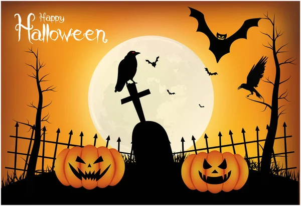 Halloween Poster Fundo Noite Com Castelo Assustador Abóboras Ilustração Cartão —  Vetores de Stock