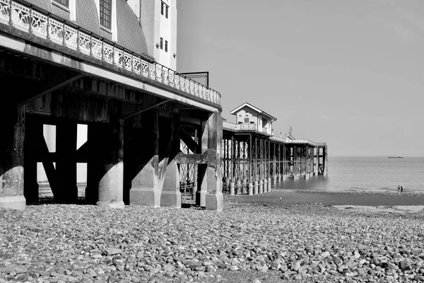 Immagini Bianco Nero Penarth Vale Glamorgan Wales Molo Vittoriano Padiglione — Foto Stock