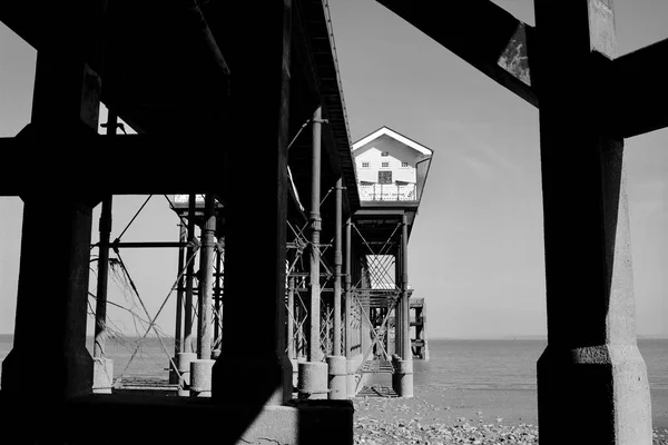 Imagens Preto Branco Penarth Vale Glamorgan Wales Pier Vitoriano Pavilhão — Fotografia de Stock