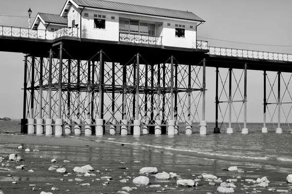 Svartvita Bilder Penarth Vale Glamorgan Wales Storbritannien Viktoriansk Brygga Paviljong — Stockfoto