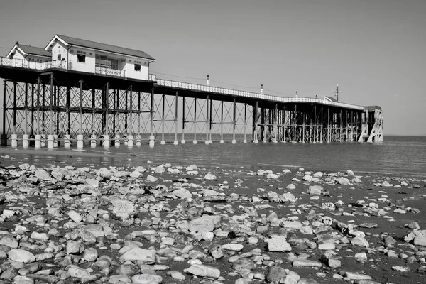 Schwarz Weiß Bilder Von Penarth Vale Glamorgan Wales Viktorianischer Pier — Stockfoto