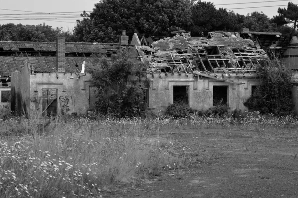 Derelict Village Doğu Abereriw Siyah Beyaz Majları Glamorgan Galler Vadisi — Stok fotoğraf