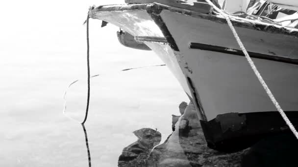 Svarta Och Vita Bottnar Medelhavsfiskebåtar Vid Alanya Gazipasa — Stockvideo