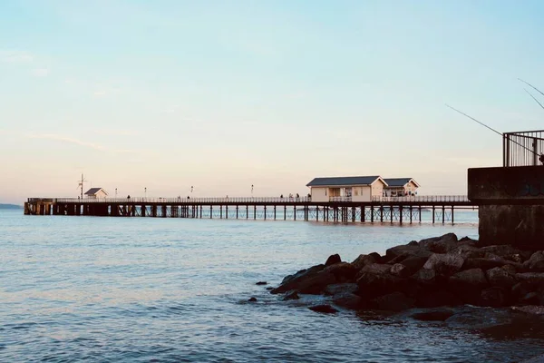 Sun Has Set People Enjoy Early Evening Stroll Penarth Promenade — Stock Photo, Image