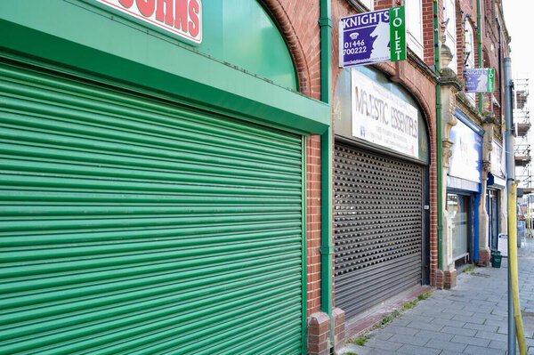 Barry, Vale of Glamorgan / Wales - Sept 29 2020: Hoton Road. Coronavirus crisis causes global recession hitting commercial sector hard. Childrens play centre shut down, ghost towns and urban decay becomes the new normal. A feeling of hopelessness
