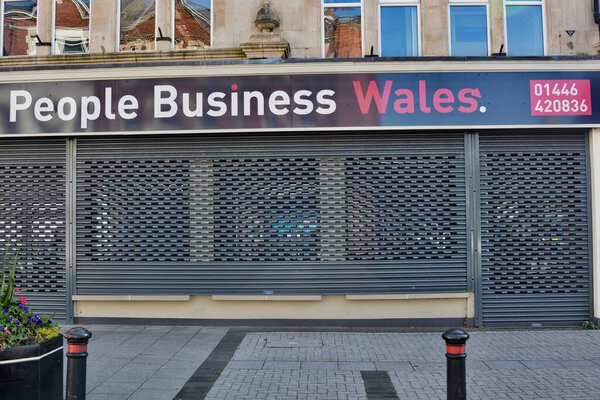 Barry, Vale of Glamorgan / Wales - Sept 29 2020: Hoton Road. Coronavirus crisis causes global recession hitting commercial sector hard. Childrens play centre shut down, ghost towns and urban decay becomes the new normal. A feeling of hopelessness