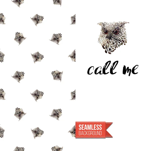 Owls Seamless Pattern Words Call — Stock Vector