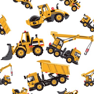 Beyaz arka plan üzerinde İnşaat makineleri ile seamless modeli
