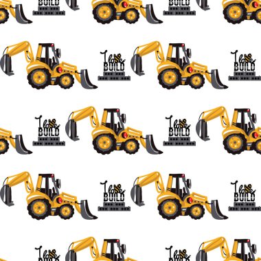 Beyaz arka plan üzerinde İnşaat makineleri ile seamless modeli
