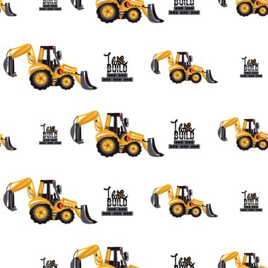 Beyaz arka plan üzerinde İnşaat makineleri ile seamless modeli