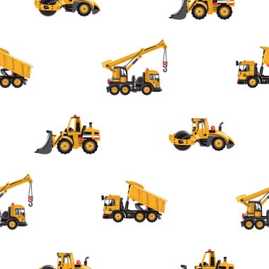 Beyaz arka plan üzerinde İnşaat makineleri ile seamless modeli