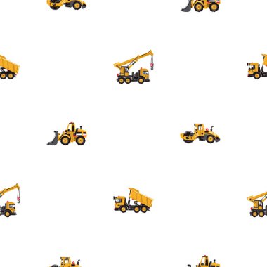 Beyaz arka plan üzerinde İnşaat makineleri ile seamless modeli