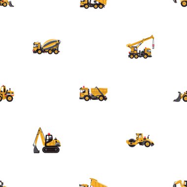Beyaz arka plan üzerinde İnşaat makineleri ile seamless modeli