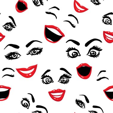 Kadın yüzü seamless modeli. vektör çizim