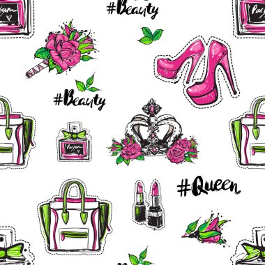 Sorunsuz kadın aksesuarları desen. Vektör çizim