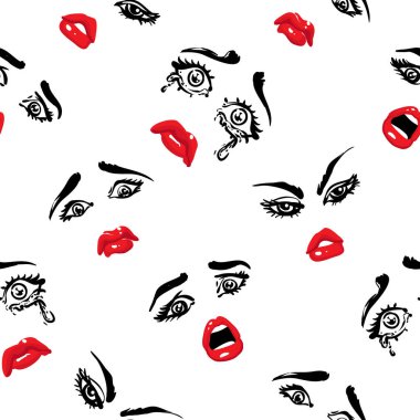 Kadın yüzü seamless modeli. vektör çizim
