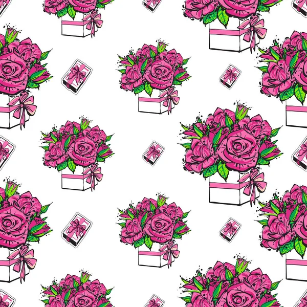 Motif Sans Couture Avec Des Roses Illustration Vectorielle — Image vectorielle