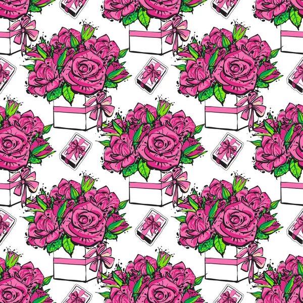 Motif Sans Couture Avec Des Roses Illustration Vectorielle — Image vectorielle