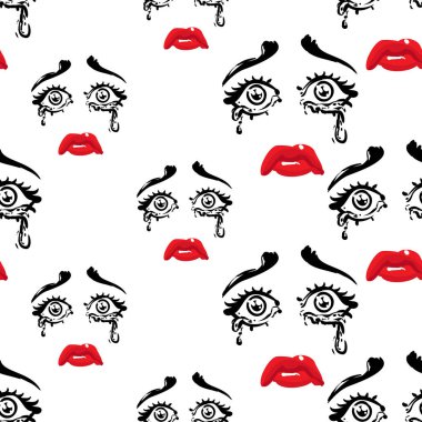 Kadın yüzü seamless modeli. vektör çizim