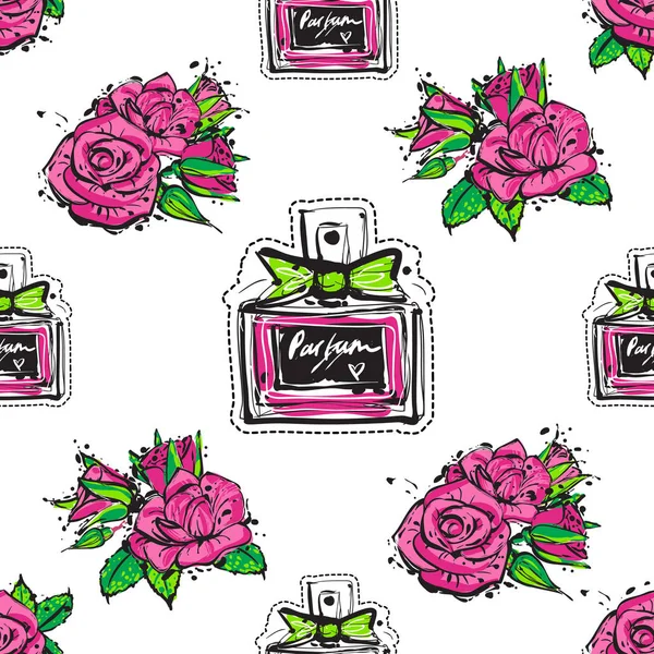 Motif Sans Couture Avec Des Roses Parfum Illustration Vectorielle — Image vectorielle