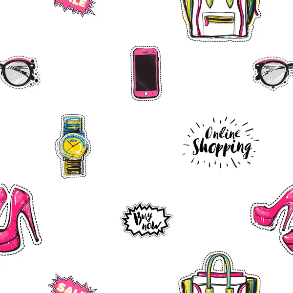 Patrón Accesorios Femeninos Sin Costuras Ilustración Vectorial — Vector de stock