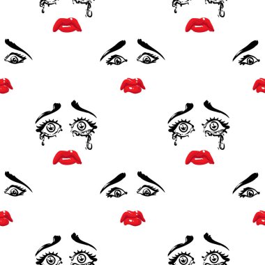 Kadın yüzü seamless modeli. vektör çizim