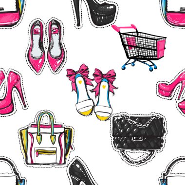 Sorunsuz kadın aksesuarları desen. Vektör çizim