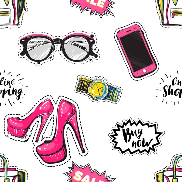 Patrón Accesorios Femeninos Sin Costuras Ilustración Vectorial — Vector de stock