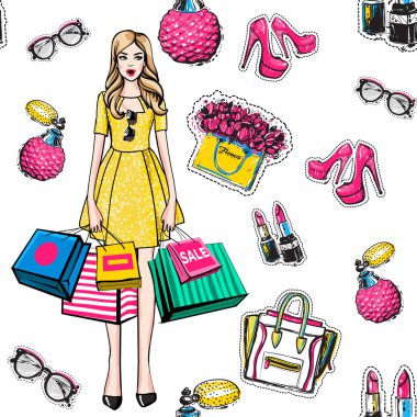 Sorunsuz kadın aksesuarları desen. Vektör çizim