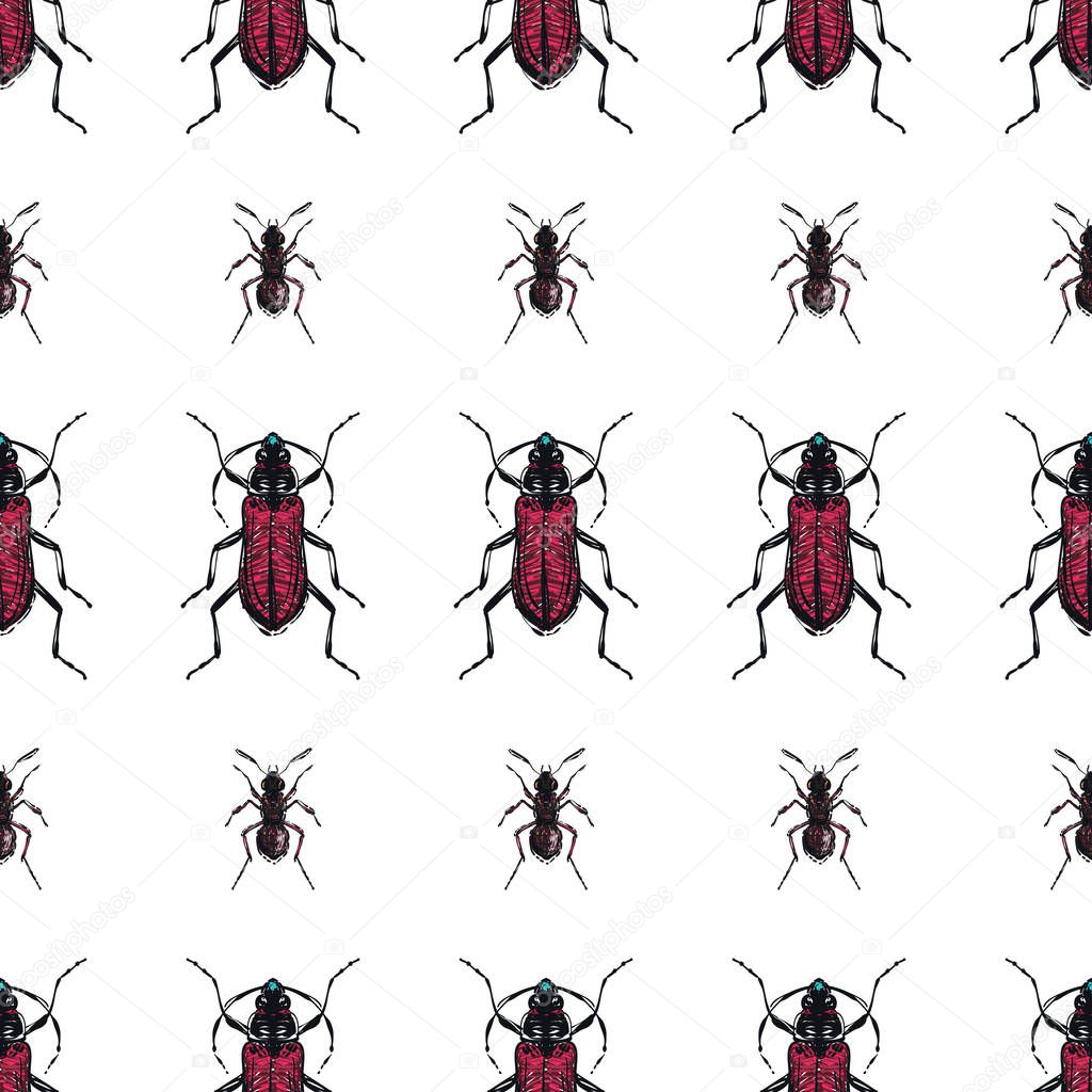 white background with insects, vector illustration