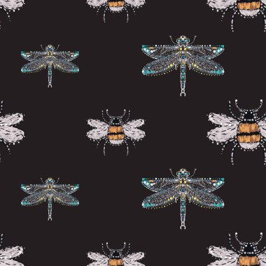 böcekler, vektör çizim ile siyah arka plan