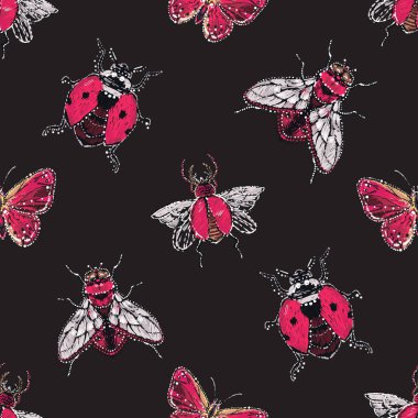 böcekler, vektör çizim ile siyah arka plan