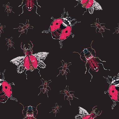 böcekler, vektör çizim ile siyah arka plan