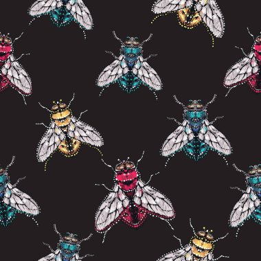 böcekler, vektör çizim ile siyah arka plan