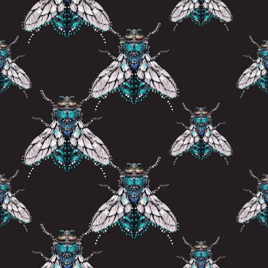 böcekler, vektör çizim ile siyah arka plan