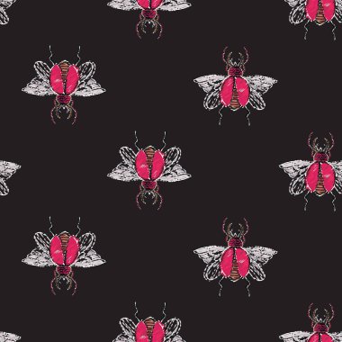 böcekler, vektör çizim ile siyah arka plan