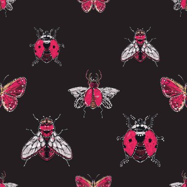 böcekler, vektör çizim ile siyah arka plan