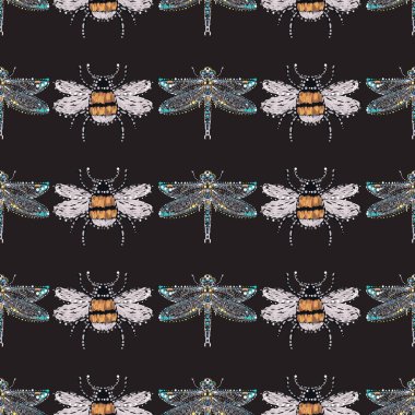 böcekler, vektör çizim ile siyah arka plan