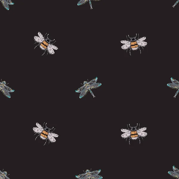 Fond Noir Avec Insectes Illustration Vectorielle — Image vectorielle