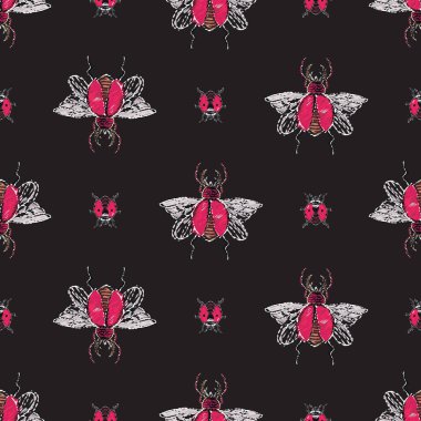 böcekler, vektör çizim ile siyah arka plan