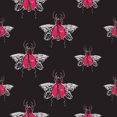 böcekler, vektör çizim ile siyah arka plan