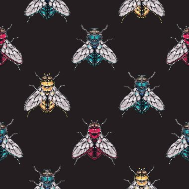 böcekler, vektör çizim ile siyah arka plan