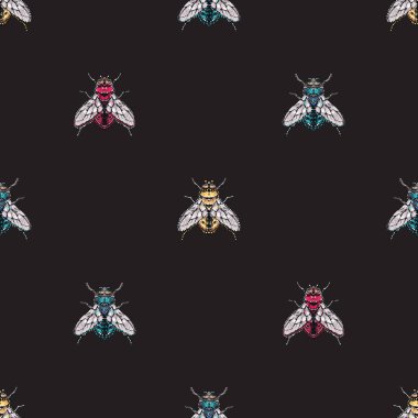 böcekler, vektör çizim ile siyah arka plan