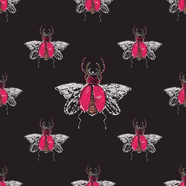 böcekler, vektör çizim ile siyah arka plan