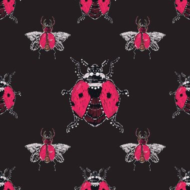 böcekler, vektör çizim ile siyah arka plan